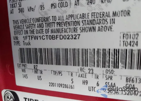 2011 Ford F-150 Xlt из США, поврежденный, VIN 1FTFW1CT0BFD02327